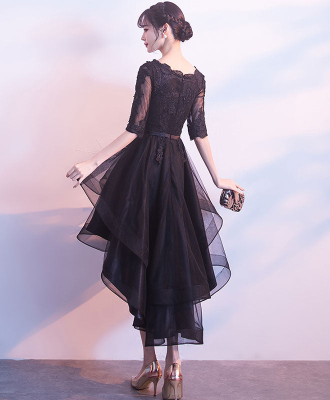 Cute Black Tulle Lace Short Prom Dress, Black Bridesmaid Dress
