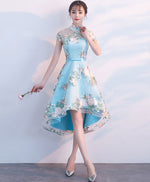 Unique Blue Tulle Embroidery Short Prom Dress, Blue Evening Dress