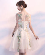 Champagne Tulle Lace Applique Short Prom Dress, Homecoming Dress
