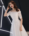 White Lace Tulle Long Prom Dress, White Tulle Lace Bridesmaid Dress