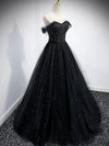 Black Sweetheart Off Shoulder Tulle Long Prom Dress, Black Evening Dress