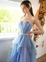 A-line Tulle Sequin Long Prom Dress, Tulle Sequin Long Evening Dress