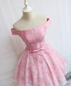 Tulle Of Shoulder Lace Short Pink Prom Dress Lace Homecoming Dress