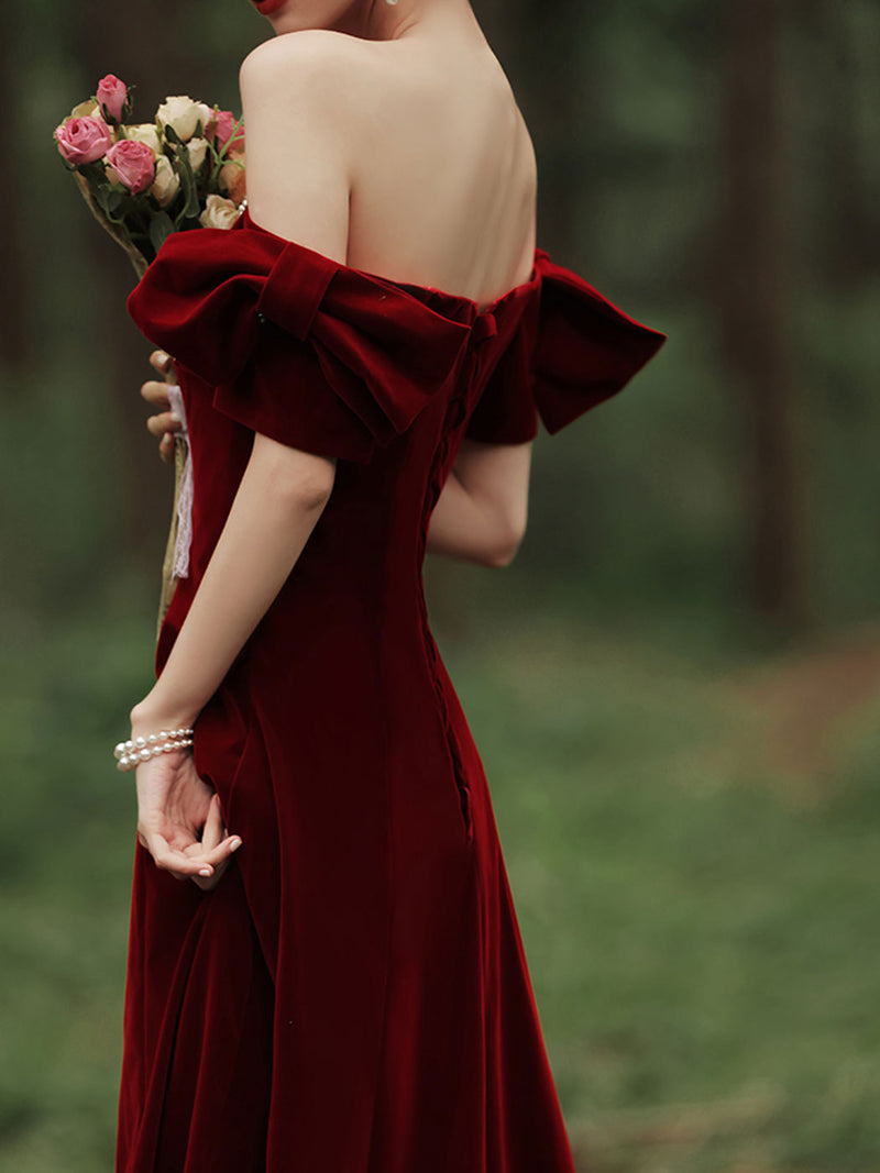 Velvet A Line Burgundy Long Prom Dress, Burgundy Formal Evening Dresse –  shopluu