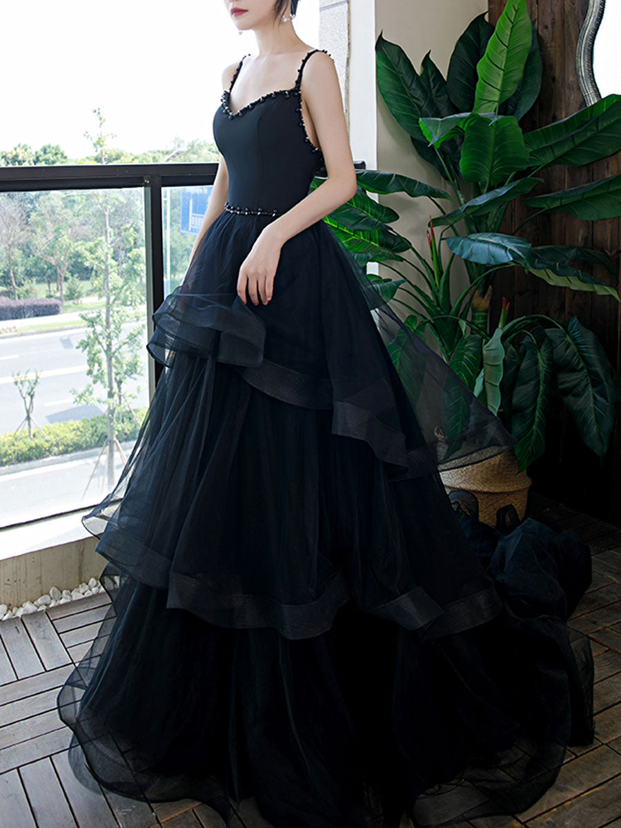 Elegant Black Long Prom Dress, Black Formal Graduation Evening Dresses