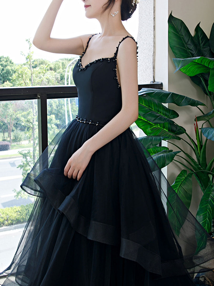 Elegant Black Long Prom Dress, Black Formal Graduation Evening Dresses
