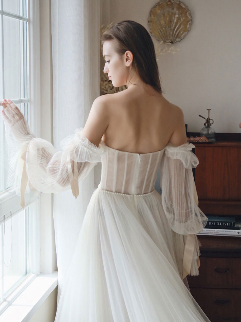 White Tulle A line Long Prom Dress, White Formal Dresses