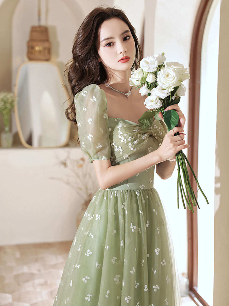 Green Tulle Long Prom Dress, Green A line Formal Graduation Dresses
