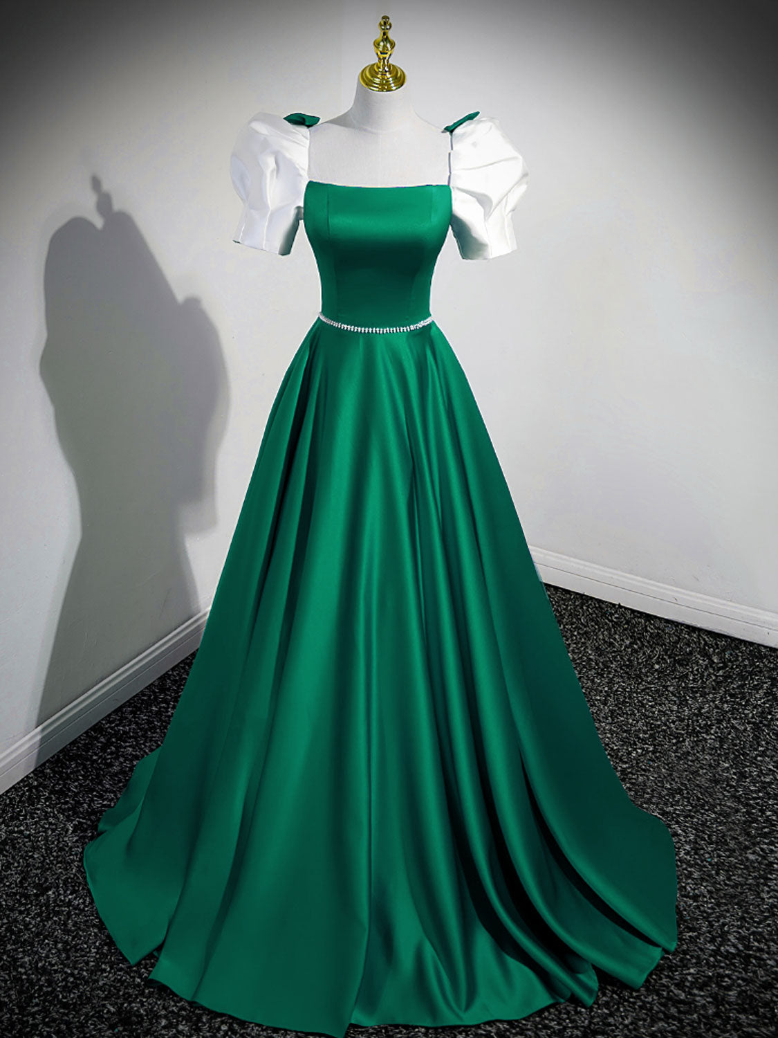 A-Line Satin Green Long Prom Dresses, Green A-Line Formal Dresses – shopluu
