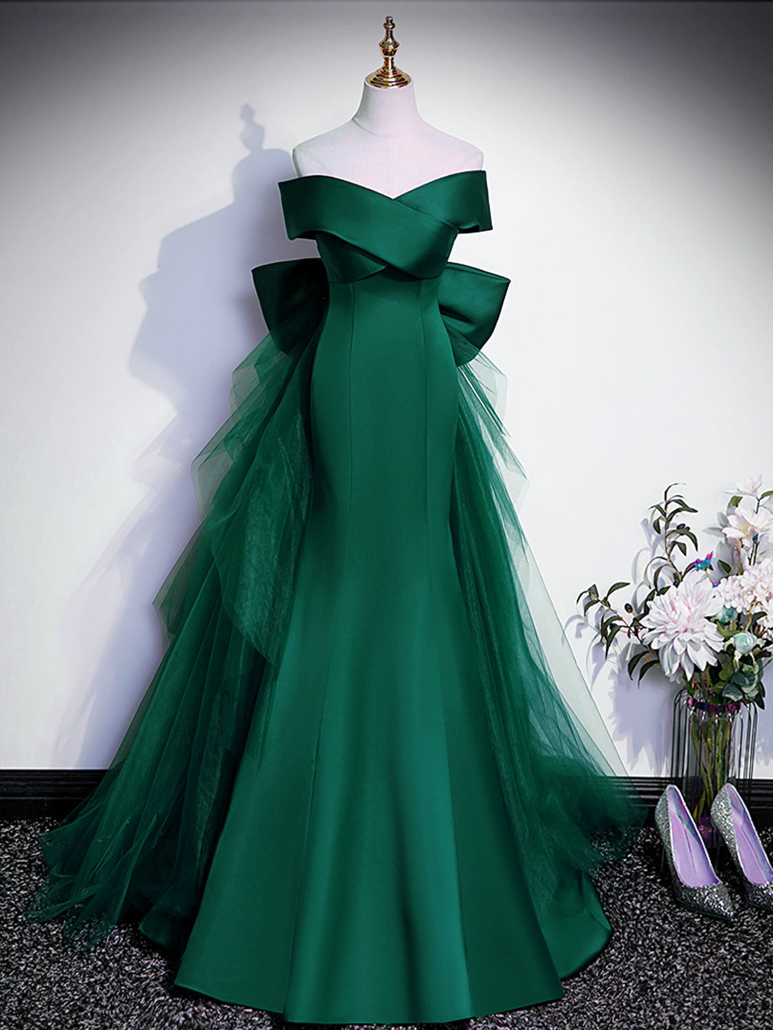 Royal Blue Mermaid Satin Long Prom Dress, Off Shoulder Blue Evening Dress US 10 / Black Royal Blue Mermaid Satin Long Prom Dress, Off Shoulder Blue Evening Dress US 10 / Black