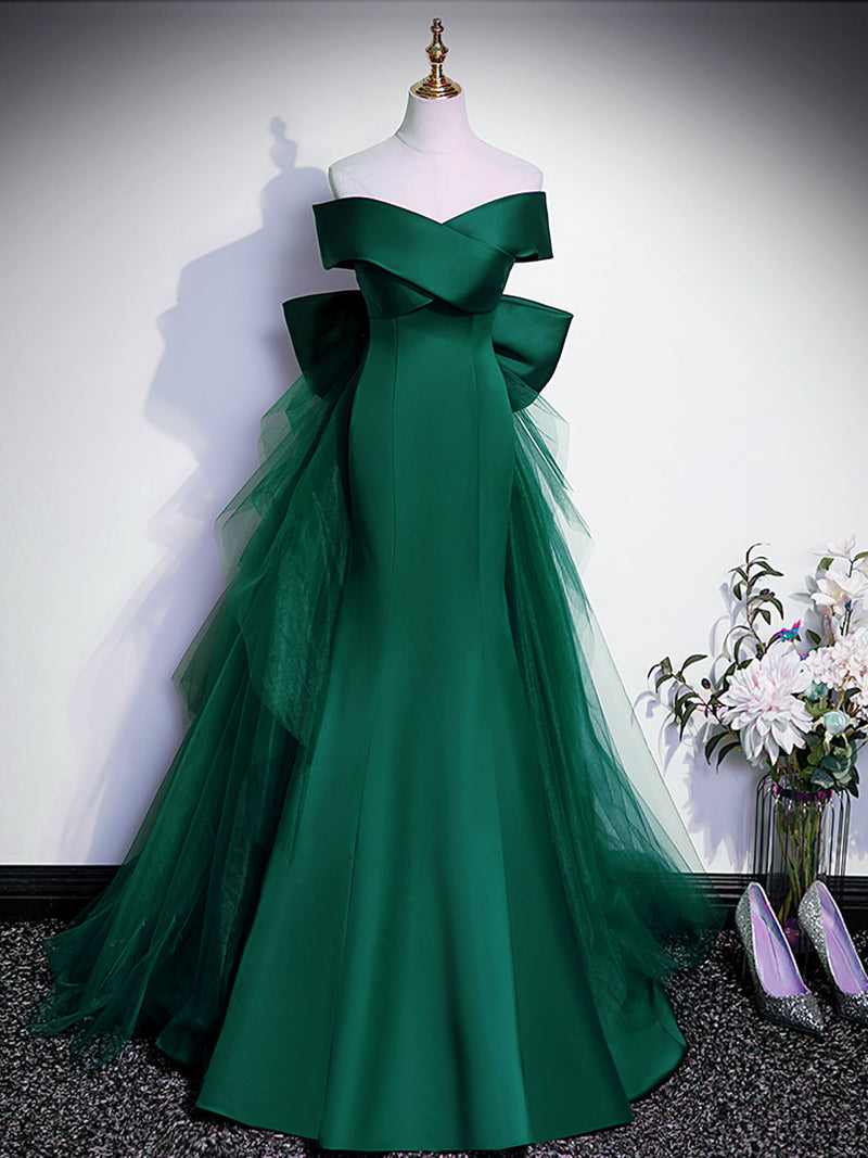Green Satin Mermaid Long Prom Dress