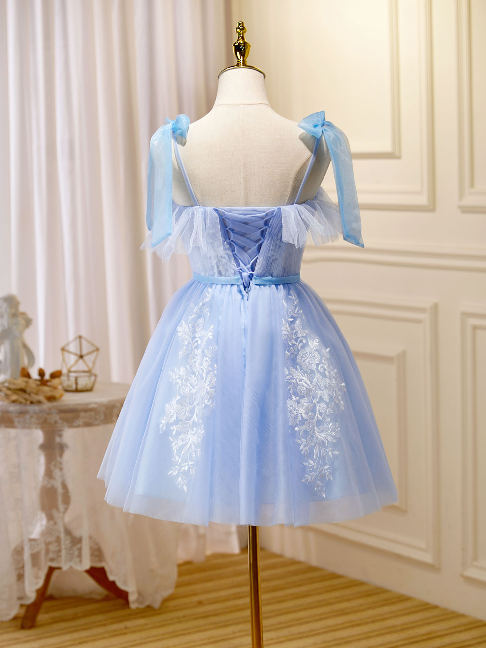 Cute Short Blue Lace Prom Dresses, Short Blue Lace Formal Graduation Dresses, US 16 / Custom Color / No Rush Cute Short Blue Lace Prom Dresses, Short Blue Lace Formal Graduation Dresses, US 16 / Custom Color / No Rush