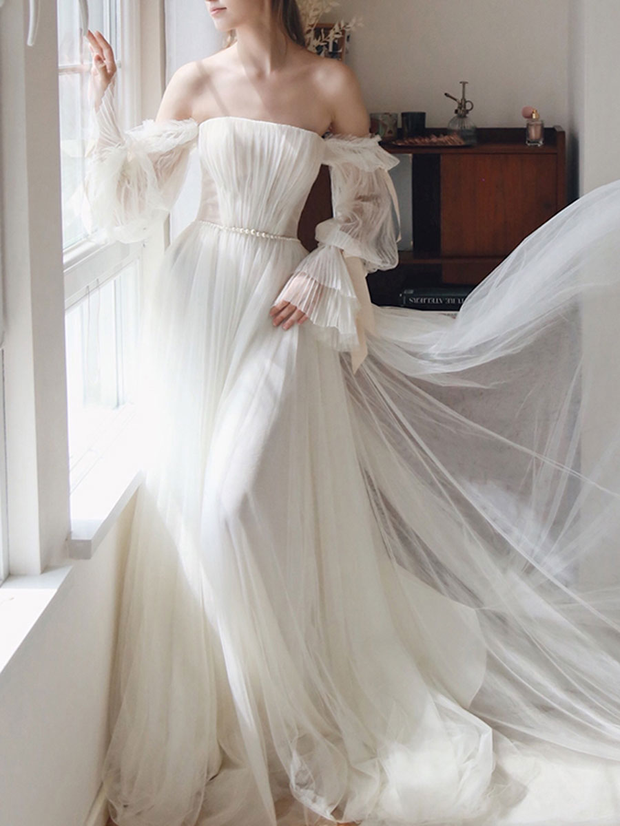 White Tulle A line Long Prom Dress, White Formal Dresses Custom Size / White White Tulle A line Long Prom Dress, White Formal Dresses Custom Size / White