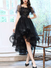 Black Sweetheart Tulle Lace High Low Prom Dress, Black Homecoming Dress