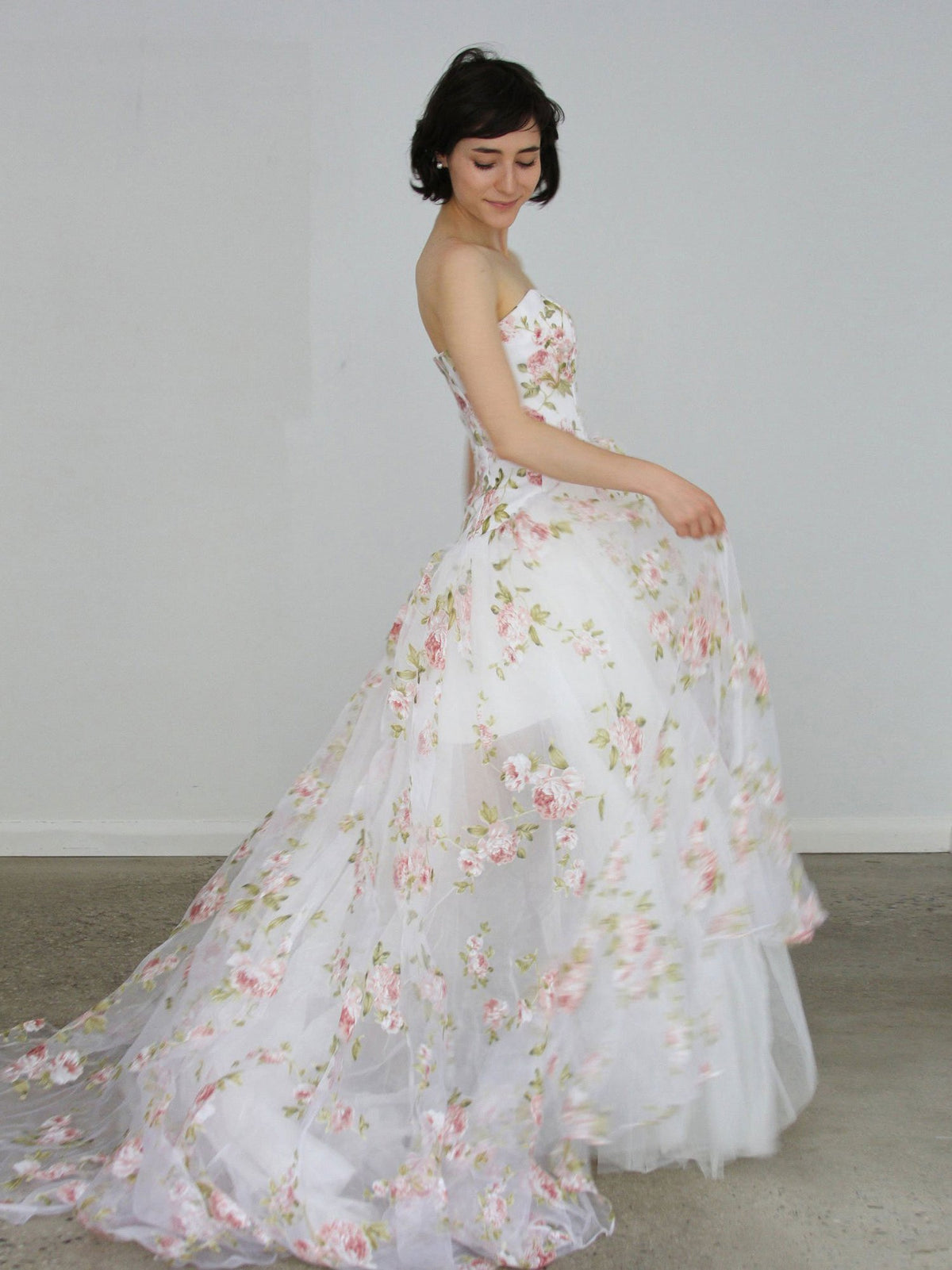 White Tulle High Low Long Prom Dress, White A line Evening Dress