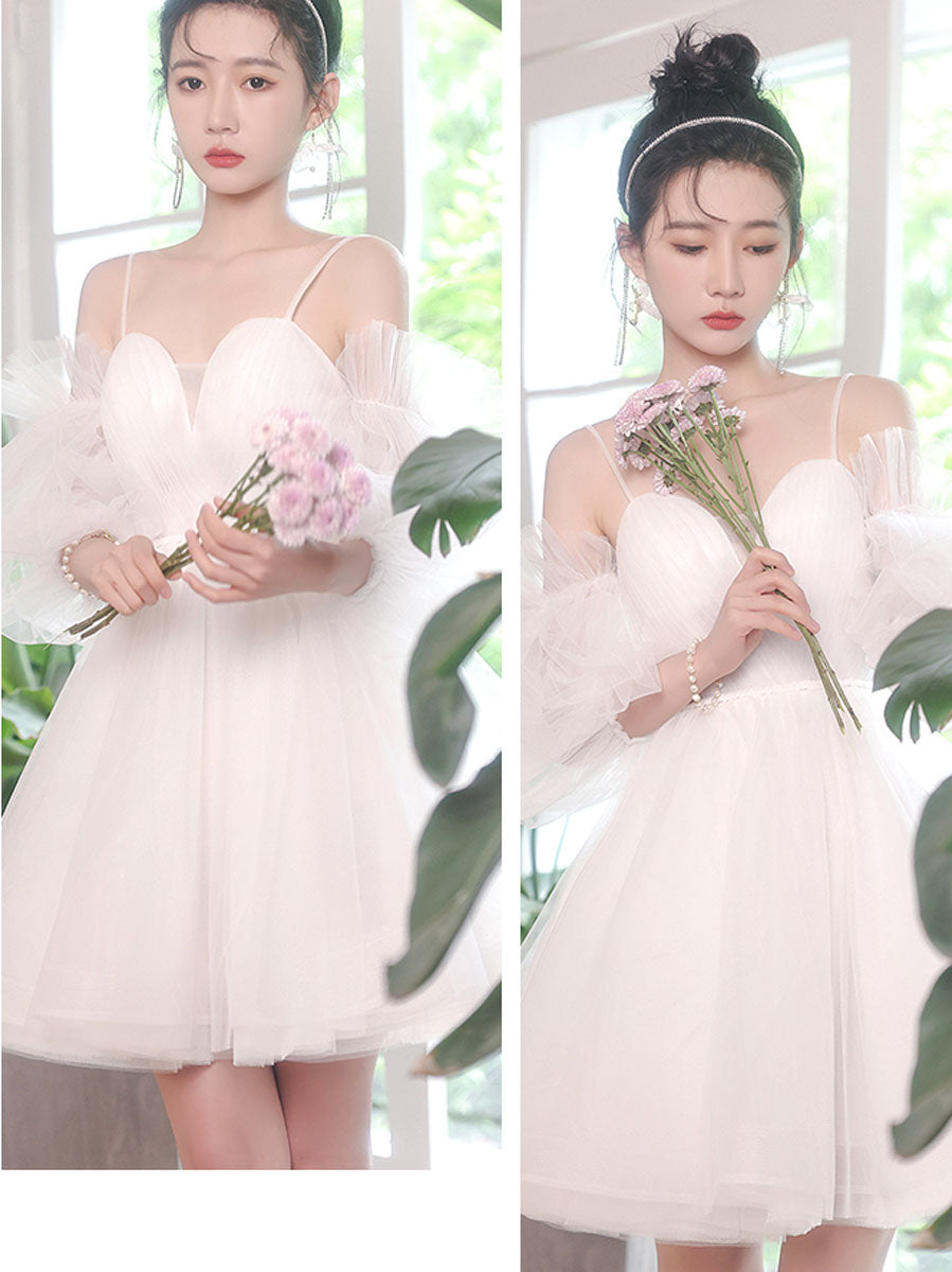 White Sweetheart Neck Tulle Short Prom Dress, Cute White Homecoming Dresses