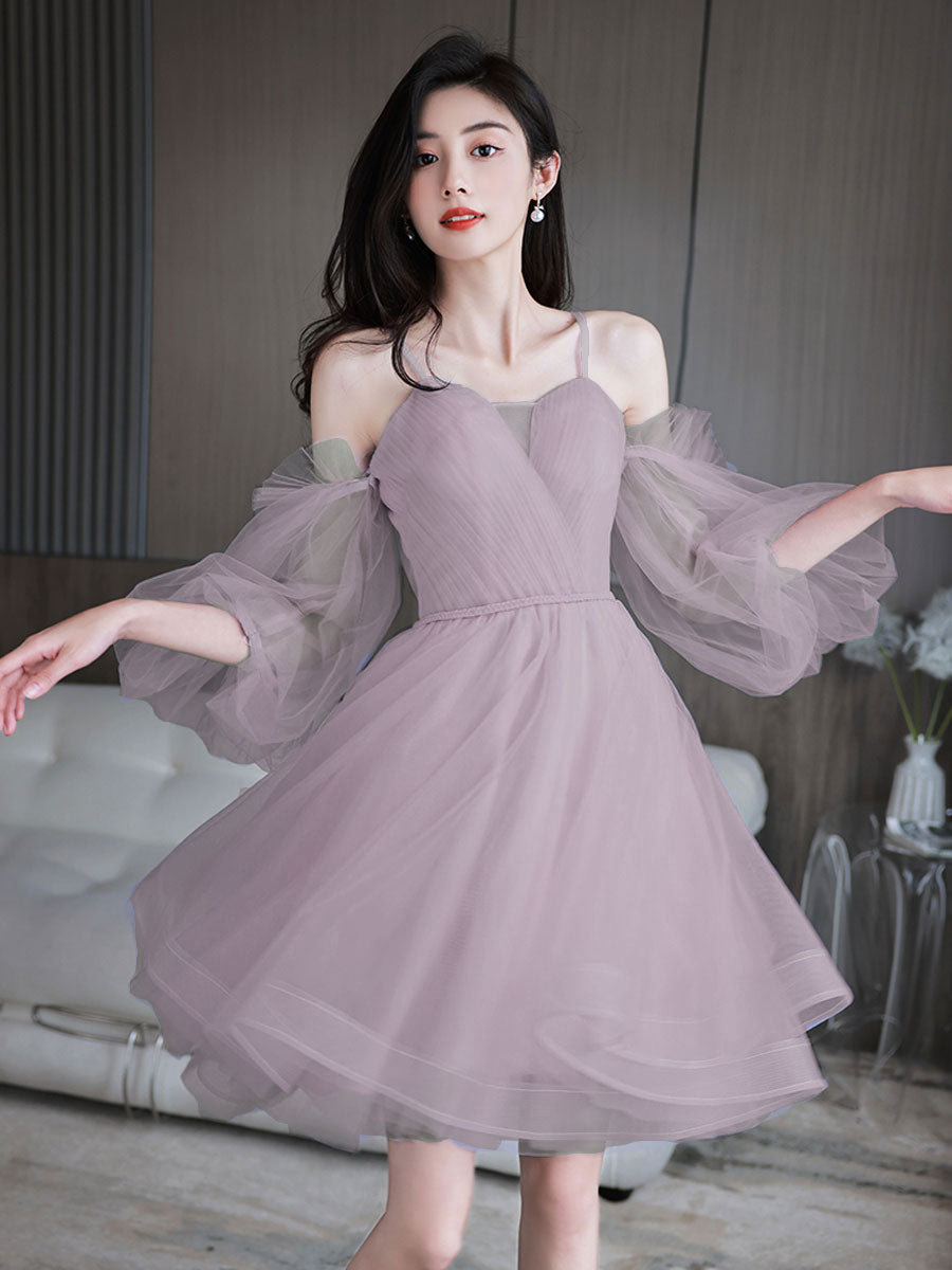 Cute Sweetheart Neck Tulle Short Prom Dress, Cute Puffy Homecoming Dre