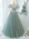 Green Round Neck Tulle Long Prom Dress, Green Evening Dress