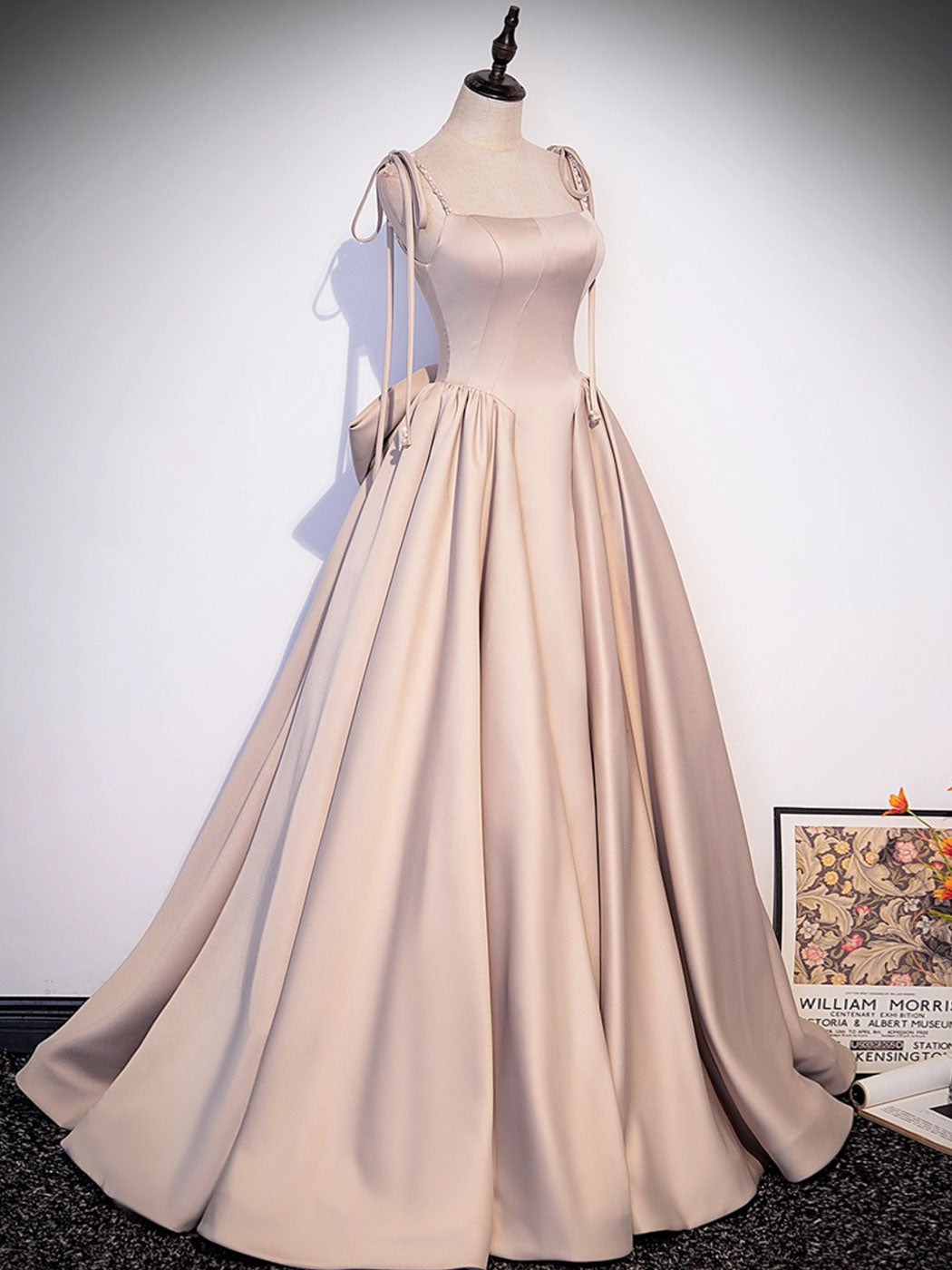 Champagne A-Line Satin Long Prom Dress