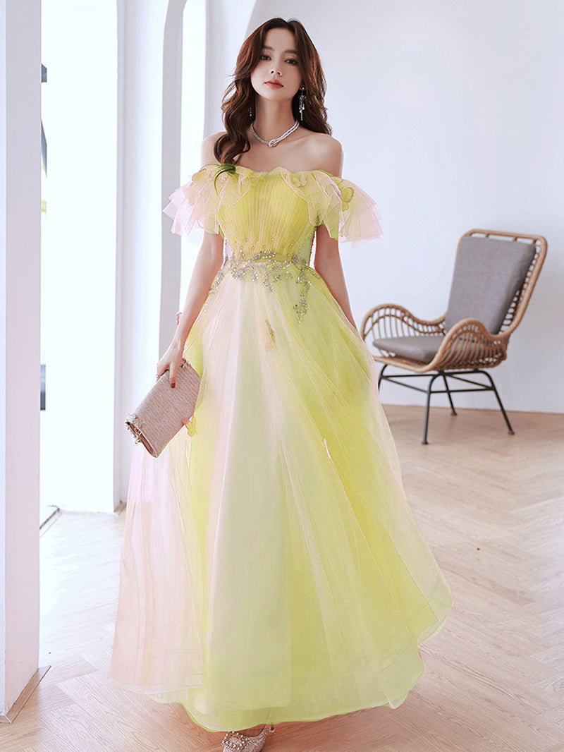 Pink Off Shoulder Tulle Long Prom Dress, Pink Tulle Formal Dress shopluu Pink Off Shoulder Tulle Long Prom Dress, Pink Tulle Formal Dress shopluu