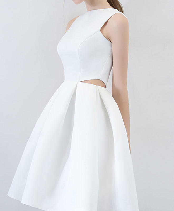 Simple White Satin Short Prom Dress, White Homecoming Dress