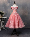 Pink Tulle Lace Off Shoulder Short Prom Dress Pink Homecoming Dress