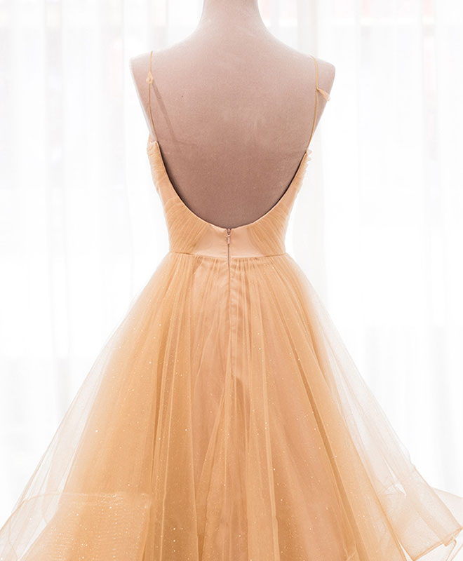 A-Line V Neck Tulle A-Line Long Prom Dress Tulle Formal Dress