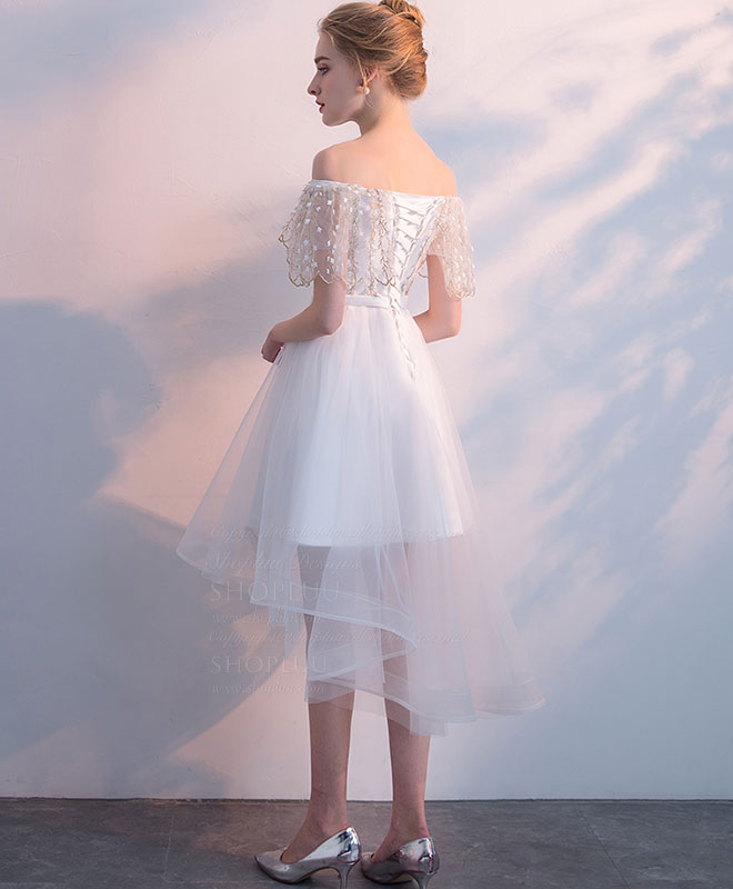 White Tulle Lace Short Prom Dress, White Homecoming Dress