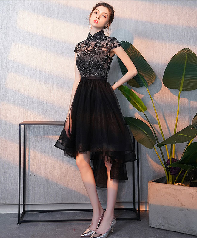 Black Tulle Lace Short Prom Dress, Black Homecoming Dress