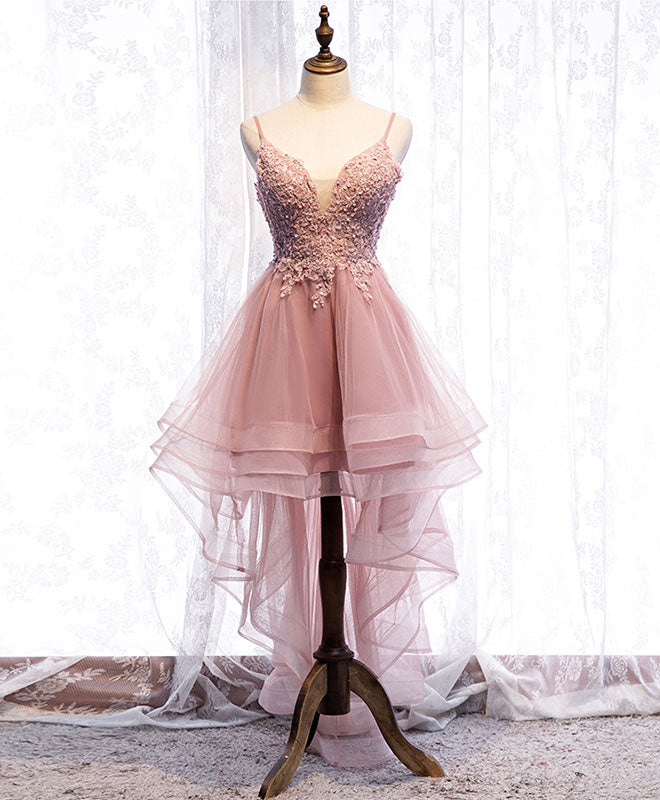 Blue Sweetheart Tulle Lace High Low Prom Dress, Blue Homecoming Dress – shopluu