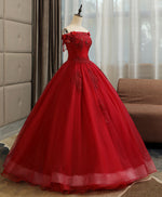 Burgundy tulle lace long prom gown, burgundy tulle lace formal dress