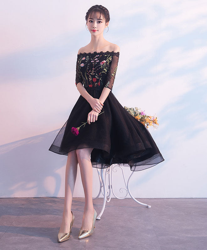 Black Tulle Lace Short Prom Dress, Black Evening Dress