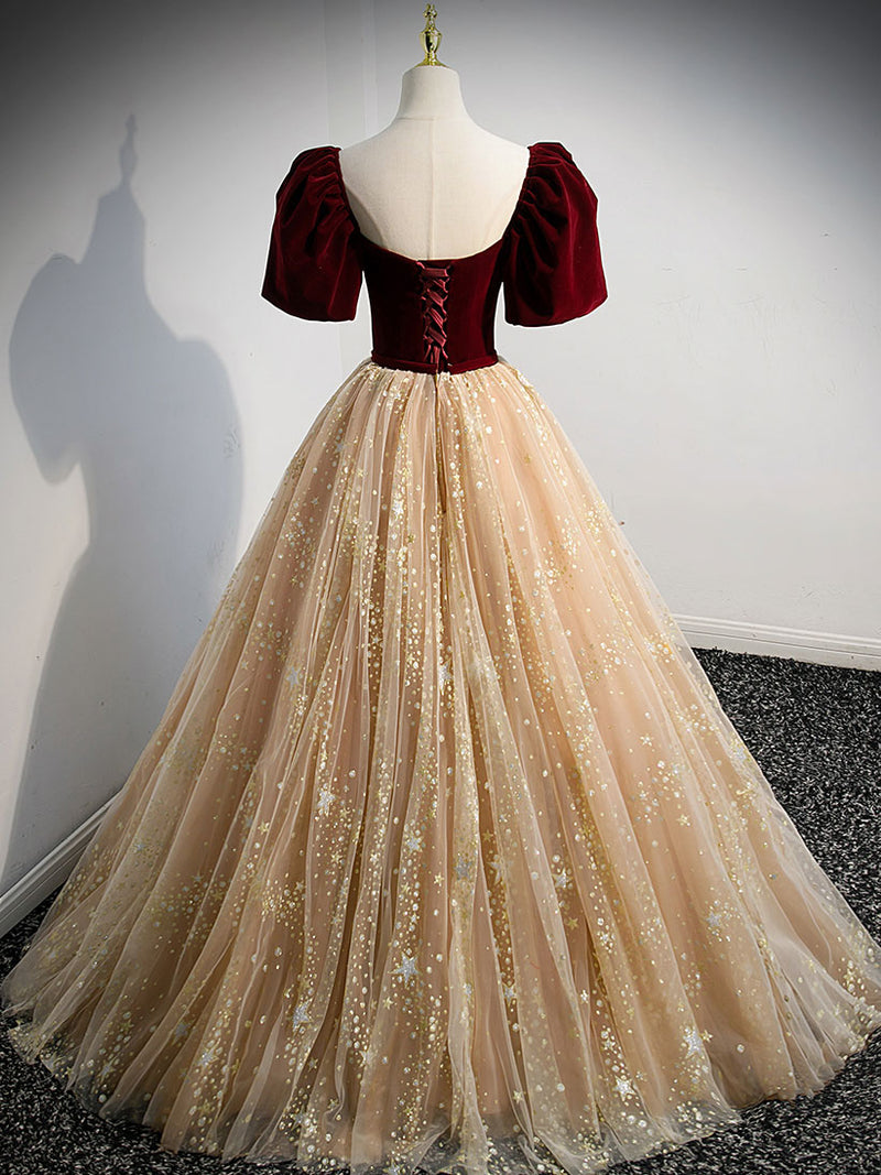Short Sleeves Burgundy Champagne Long Tulle Prom Dresses, Short Sleeves Long Formal Evening Dresses, US 6 / Burgundy as Pics / With Rush+$19.99 Short Sleeves Burgundy Champagne Long Tulle Prom Dresses, Short Sleeves Long Formal Evening Dresses, US 6 / Burgundy as Pics / With Rush+$19.99