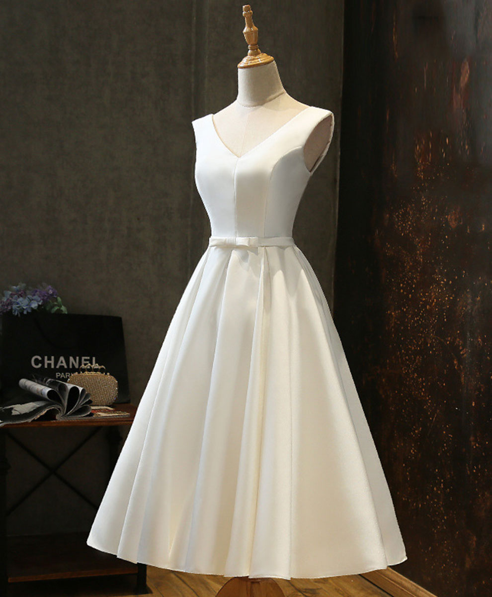Simple V Neck White Short Prom Dress White Homecoming Dress