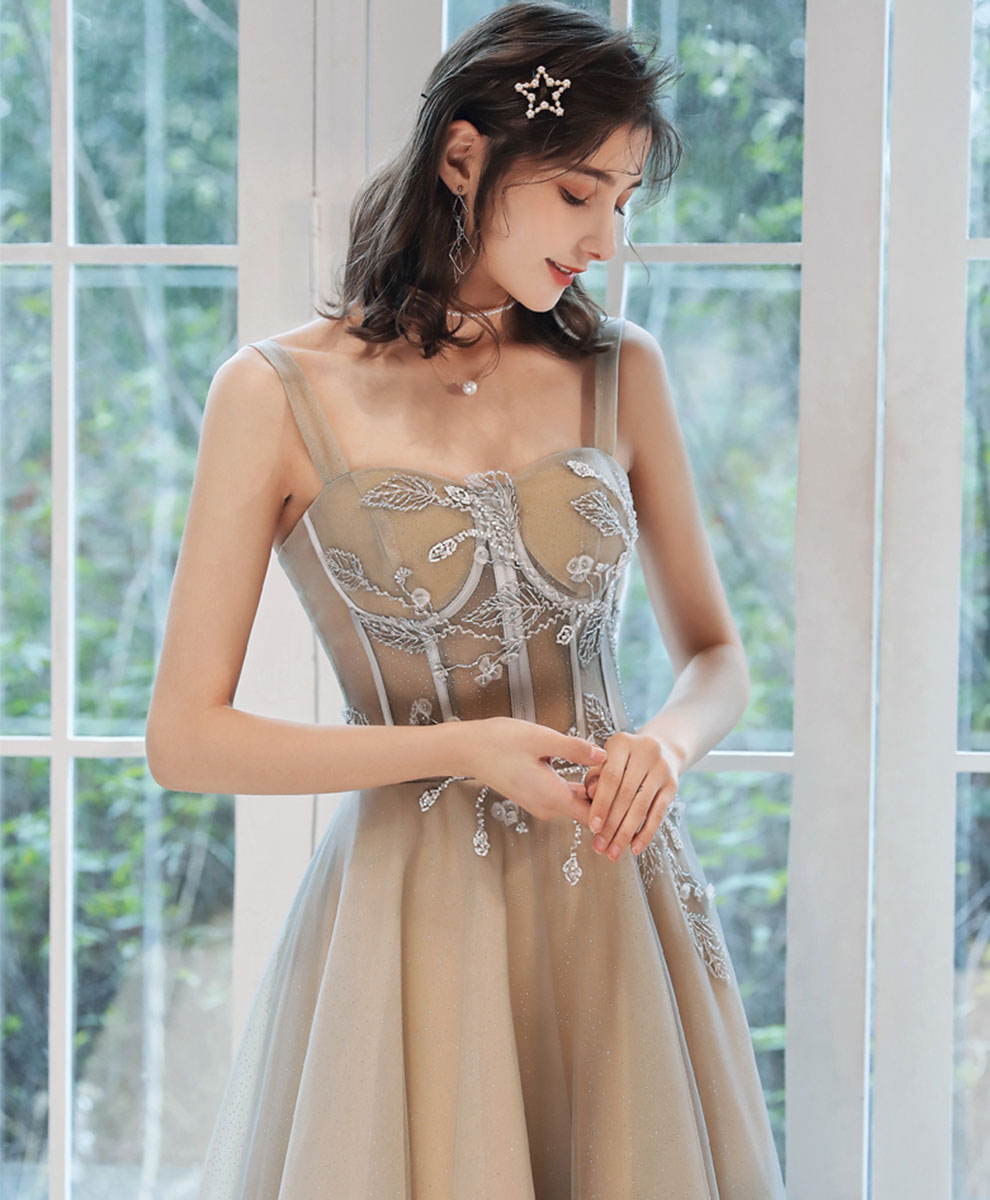 Simple Aline Champagne Long Prom Dress, Champagne Formal Graduation Dress