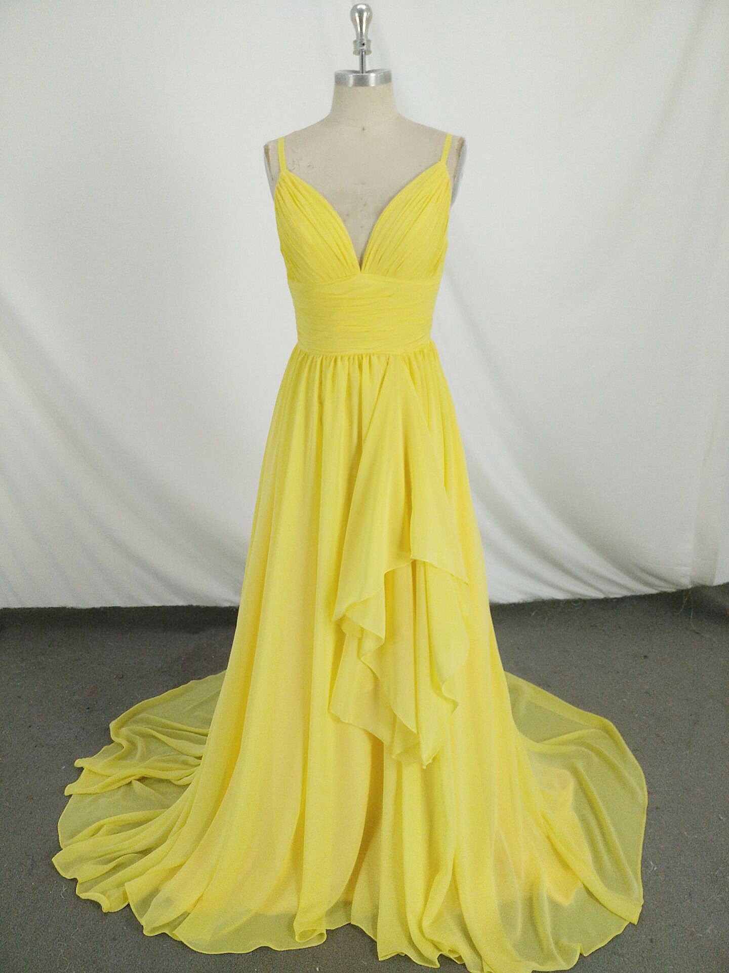 Simple V Neck Yellow Chiffon Long Prom Dress, Yellow Evening Dress US 2 / Yellow Simple V Neck Yellow Chiffon Long Prom Dress, Yellow Evening Dress US 2 / Yellow