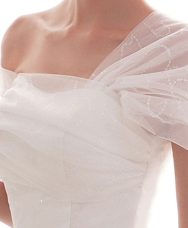 Elegant  White Tulle Long Prom Dress White Tulle Evening Dress