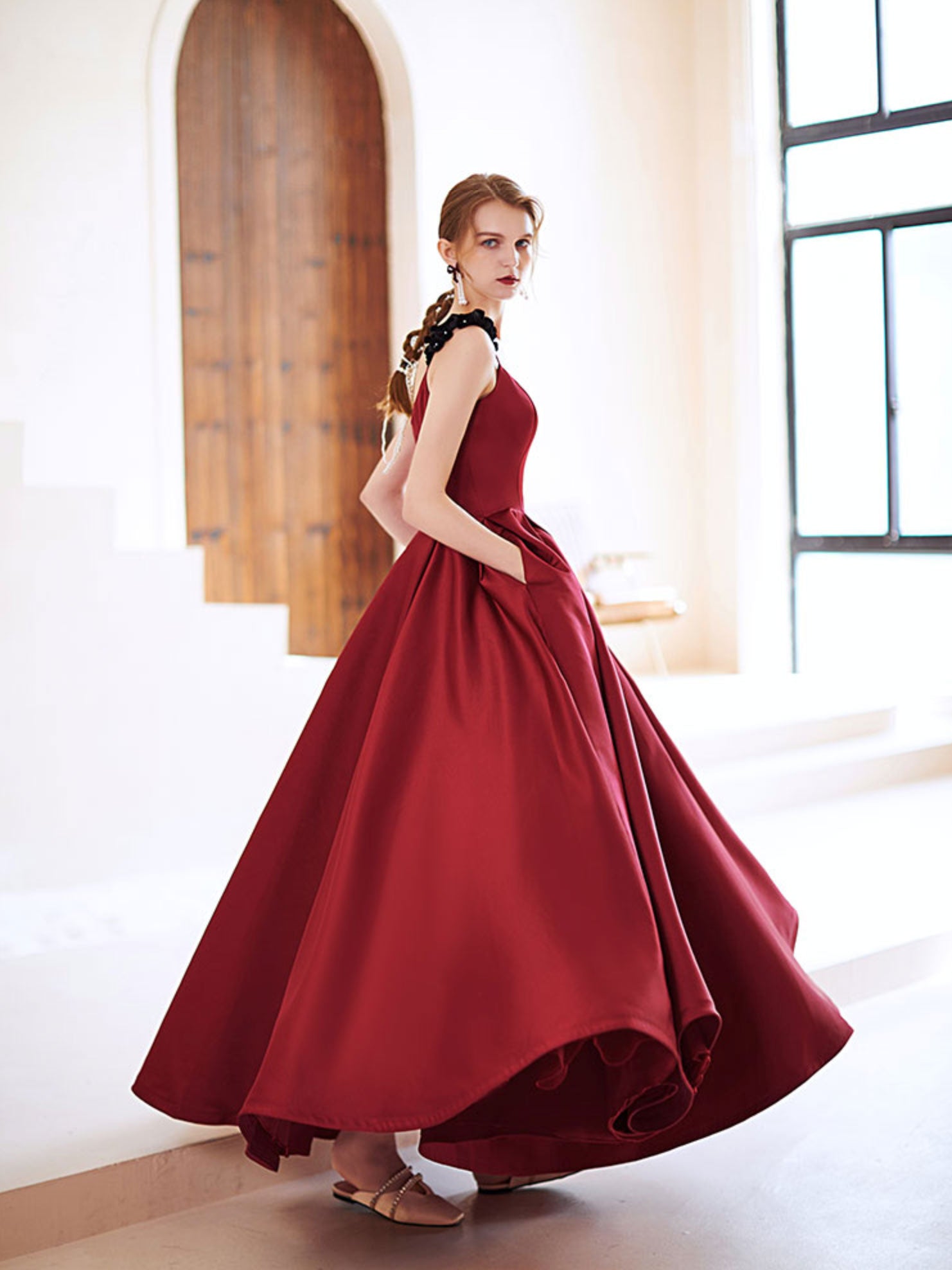 Simple Burgundy Satin Long Prom Dress, Burgundy Evening Dresses US 12 / Custom Color Simple Burgundy Satin Long Prom Dress, Burgundy Evening Dresses US 12 / Custom Color