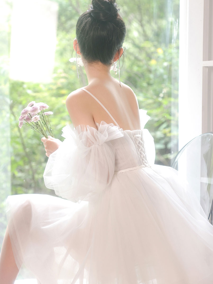 White Sweetheart Neck Tulle Short Prom Dress, Cute White Homecoming Dresses