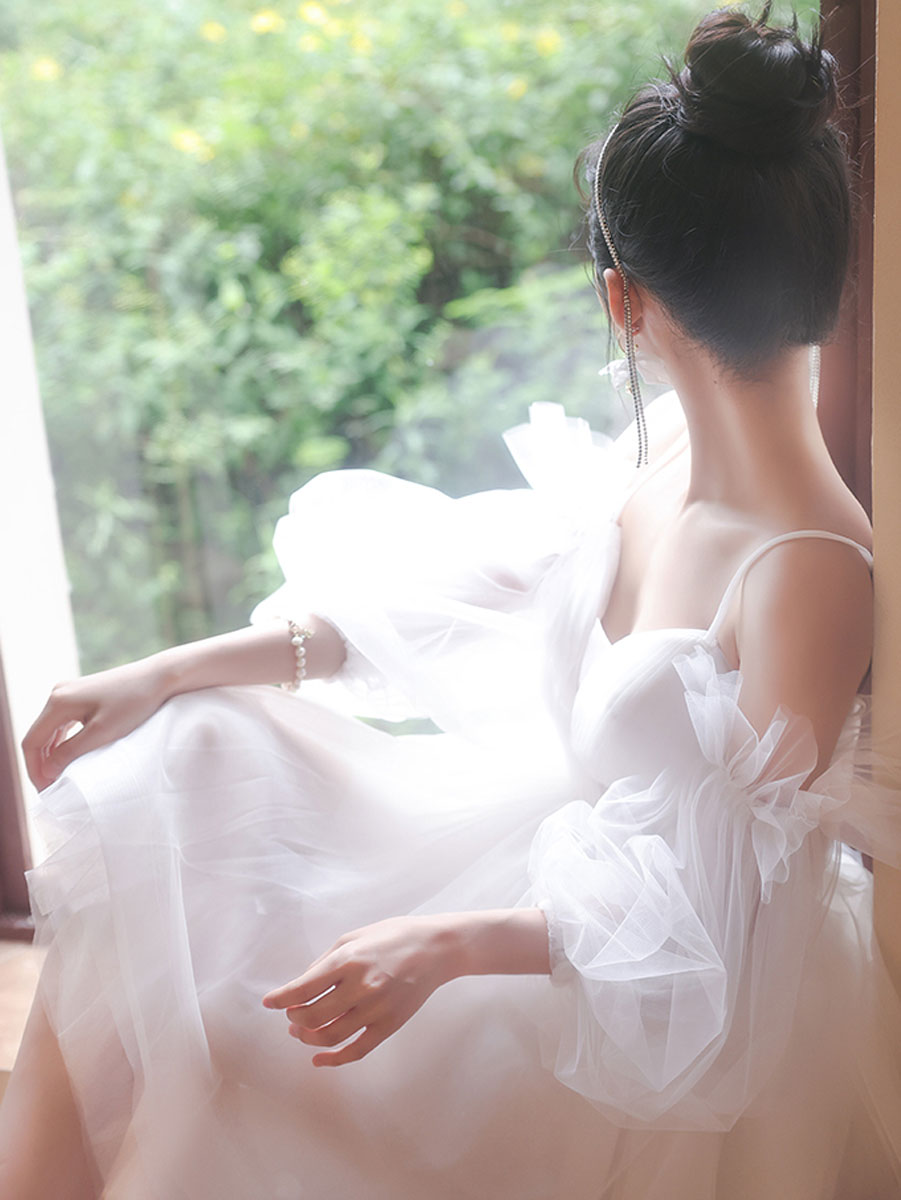 White Sweetheart Neck Tulle Short Prom Dress, Cute White Homecoming Dresses