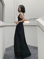 Simple V Neck Chiffon Black Long Prom Dress, Black Evening Dresses
