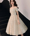 Champagne Sweetheart Tulle Sequin Prom Dress, Champagne Homecoming Dress