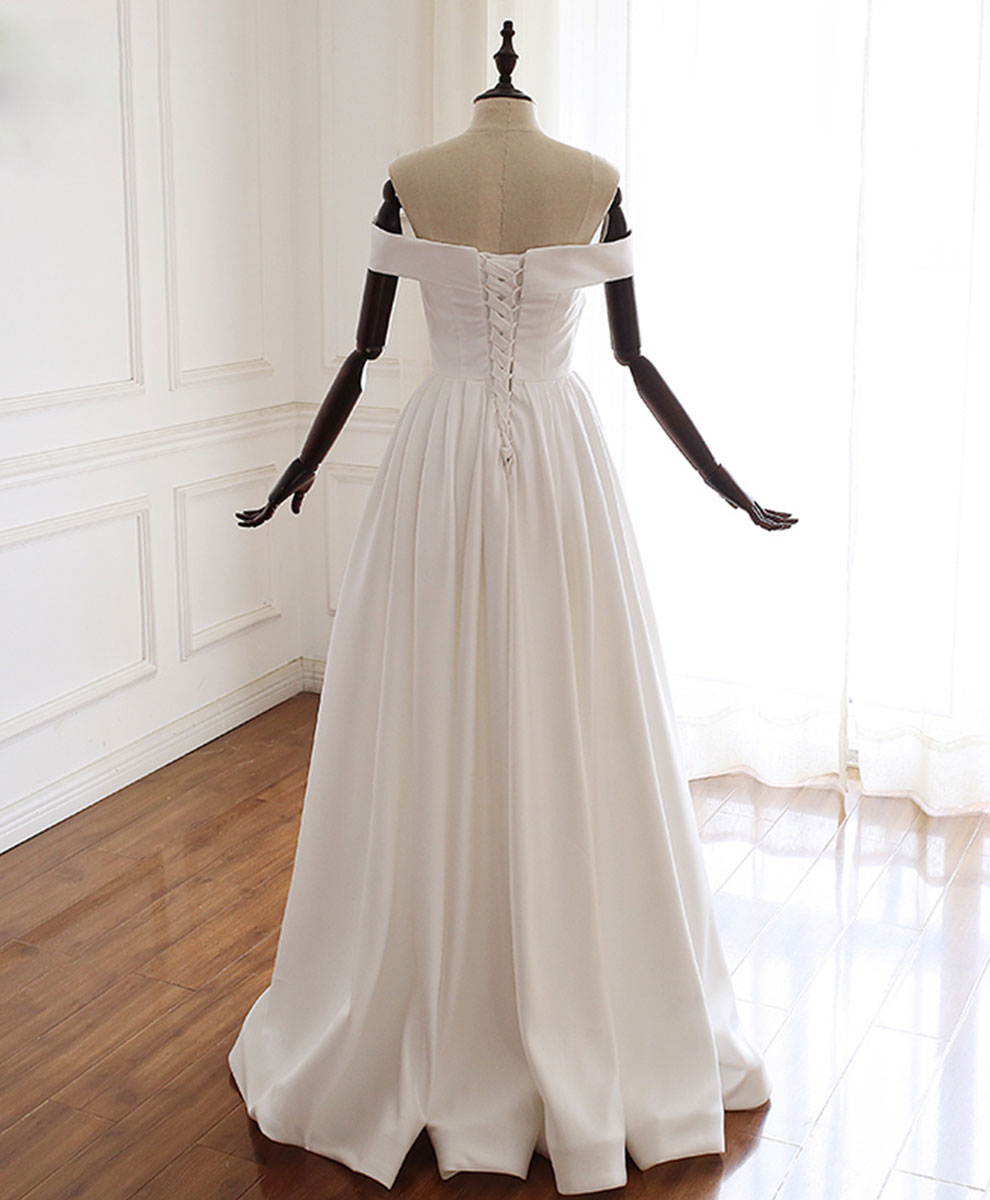 white gown dress Simple White Off Shoulder Long Prom Dress White Evening Dress US 12 / Custom Color