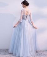 Gray V Neck Tulle Long Prom Dress, Gray Tulle Evening Dress