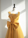 Simple Yellow Tulle Long Prom Dress, Yellow Formal Bridesmaid Dresses