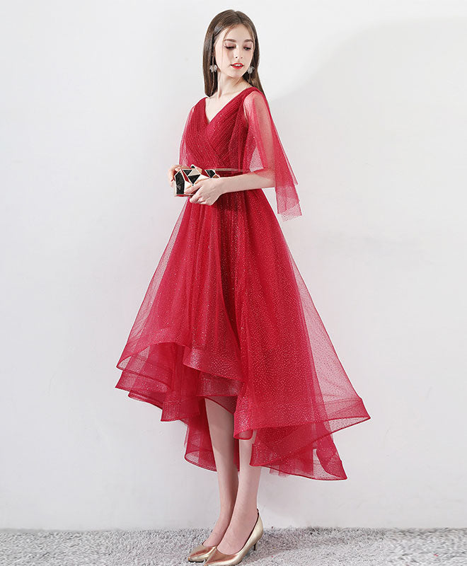 burgundy high low prom dress Dark Burgundy Soft Satin High Low Sleeveless Long Prom Dresses ,PD0152 AlineBridal
