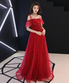 Burgundy Tulle Lace Long Prom Dress Burgundy Tulle Lace Evening Dress