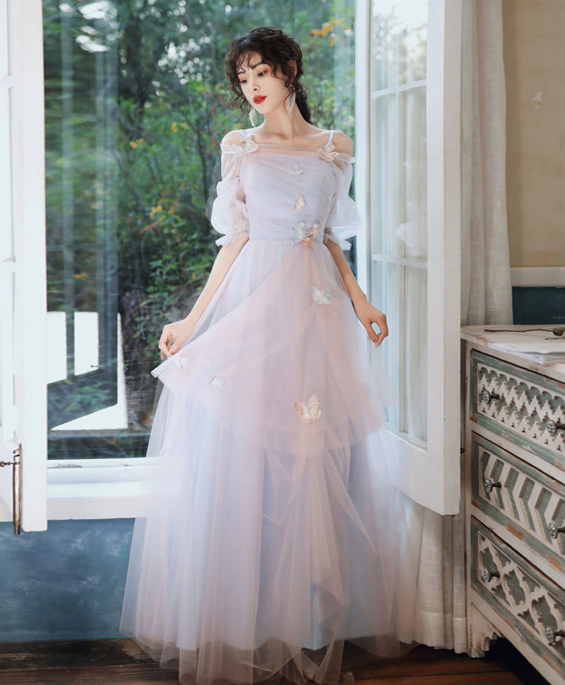 Elegant Pink Blue Tulle Long Prom Dress Pink Blue Formal Dress – shopluu