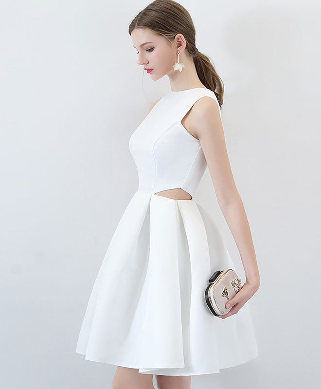 Simple White Satin Short Prom Dress, White Homecoming Dress