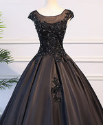 Black Round Neck Lace Long Prom Dress, Black Evening Dress